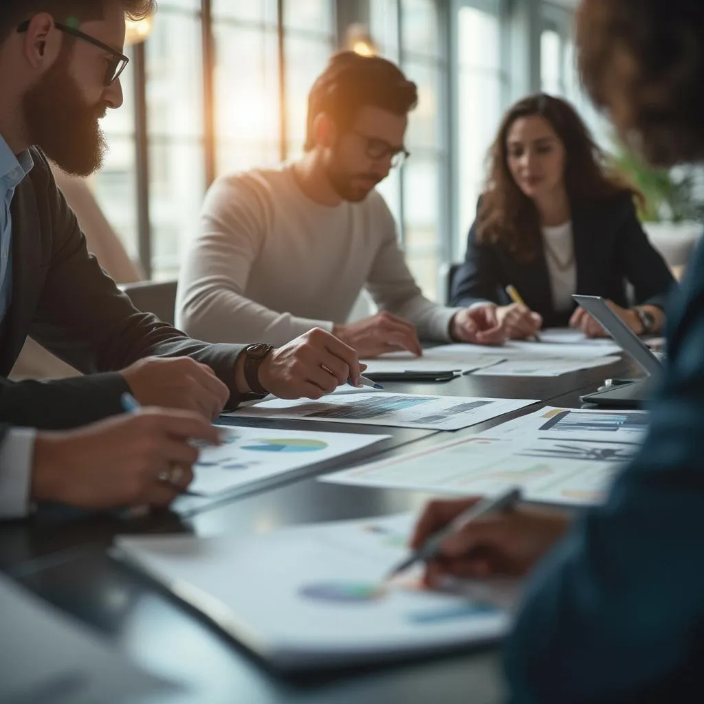 Equipo de consultores trabajando en oficina moderna